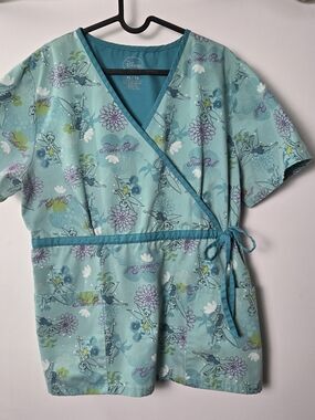 Disney Tinker Bell Aqua Wrap Scrub Top